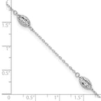 14k White Gold Diamond-cut Rice Puff Beads 4-Station 9 inch Plus 1 inch Extender - Total 10 inch Anklet