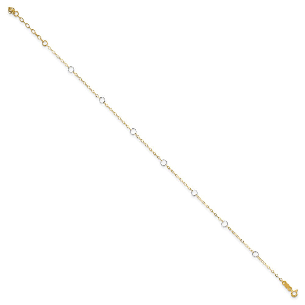 14k Two-tone Circles 7-Station 9 inch Plus 1 inch Extender - Total 10 inch Anklet