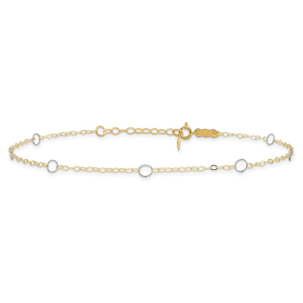 14k Two-tone Circles 7-Station 9 inch Plus 1 inch Extender - Total 10 inch Anklet