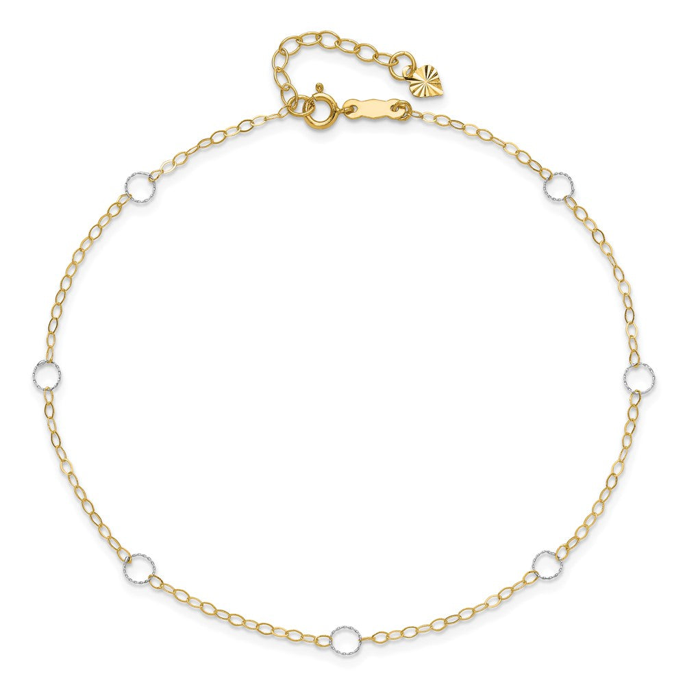 14k Two-tone Circles 7-Station 9 inch Plus 1 inch Extender - Total 10 inch Anklet