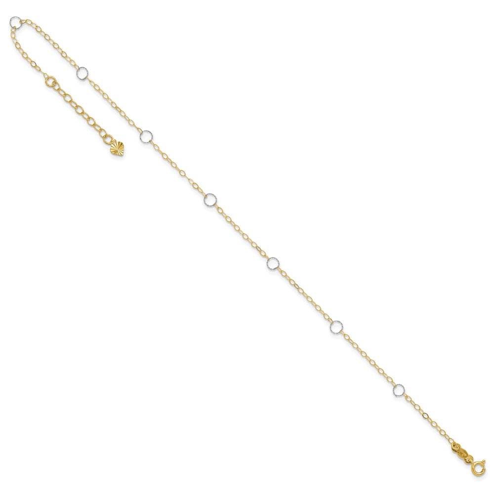 14k Two-tone Circles 7-Station 9 inch Plus 1 inch Extender - Total 10 inch Anklet