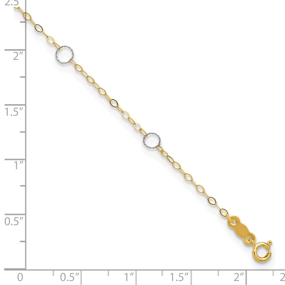 14k Two-tone Circles 7-Station 9 inch Plus 1 inch Extender - Total 10 inch Anklet