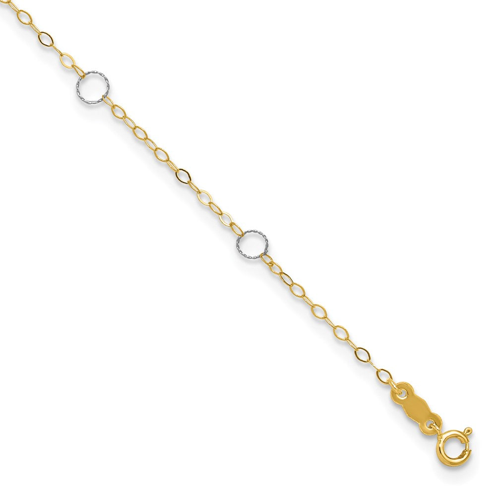 14k Two-tone Circles 7-Station 9 inch Plus 1 inch Extender - Total 10 inch Anklet
