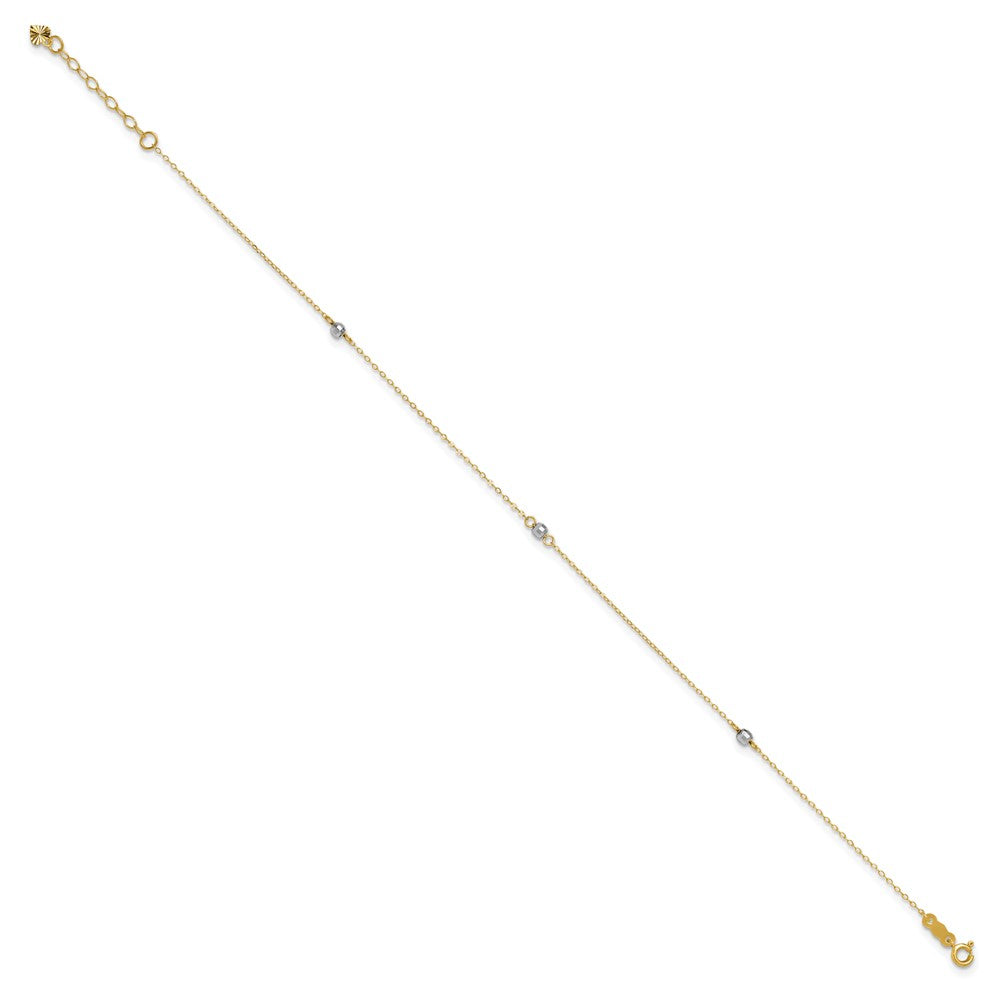 14k Two-tone Mirror Beads 3-Station 9 inch Plus 1 inch Extender - Total 10 inch Anklet