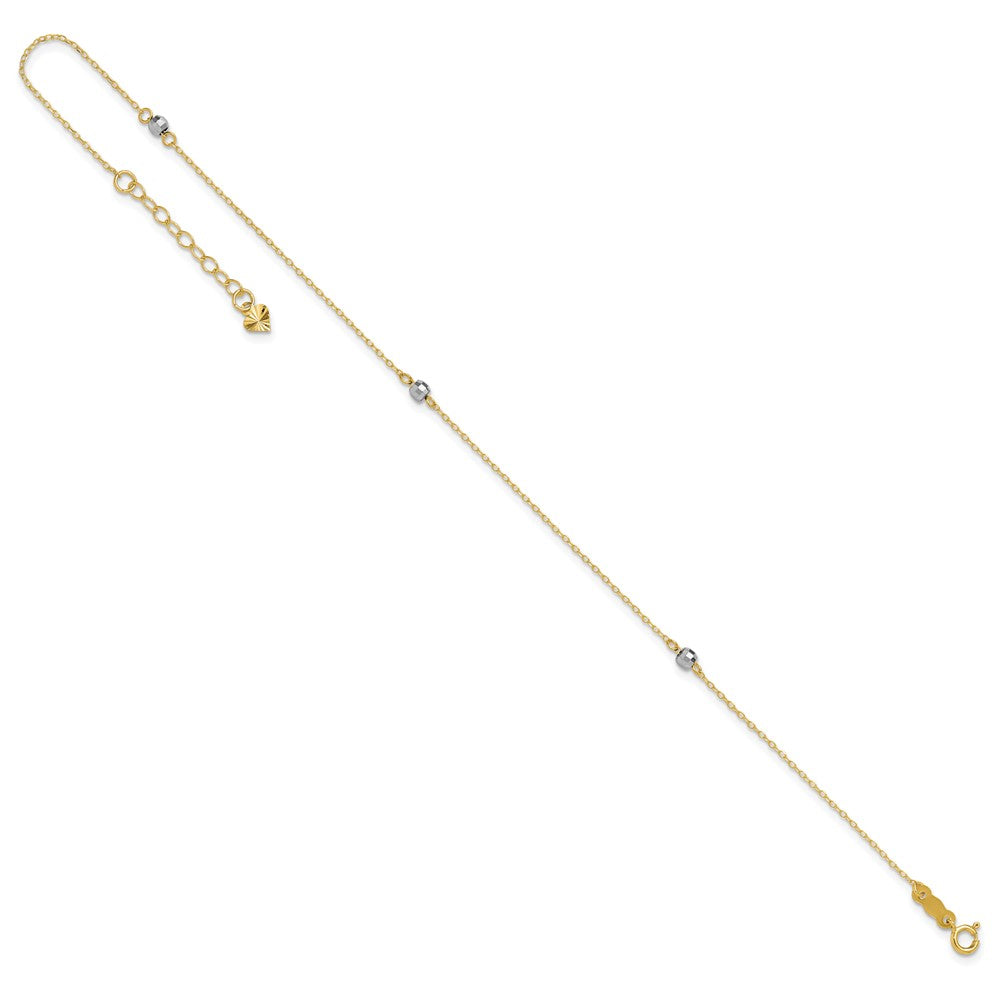 14k Two-tone Mirror Beads 3-Station 9 inch Plus 1 inch Extender - Total 10 inch Anklet