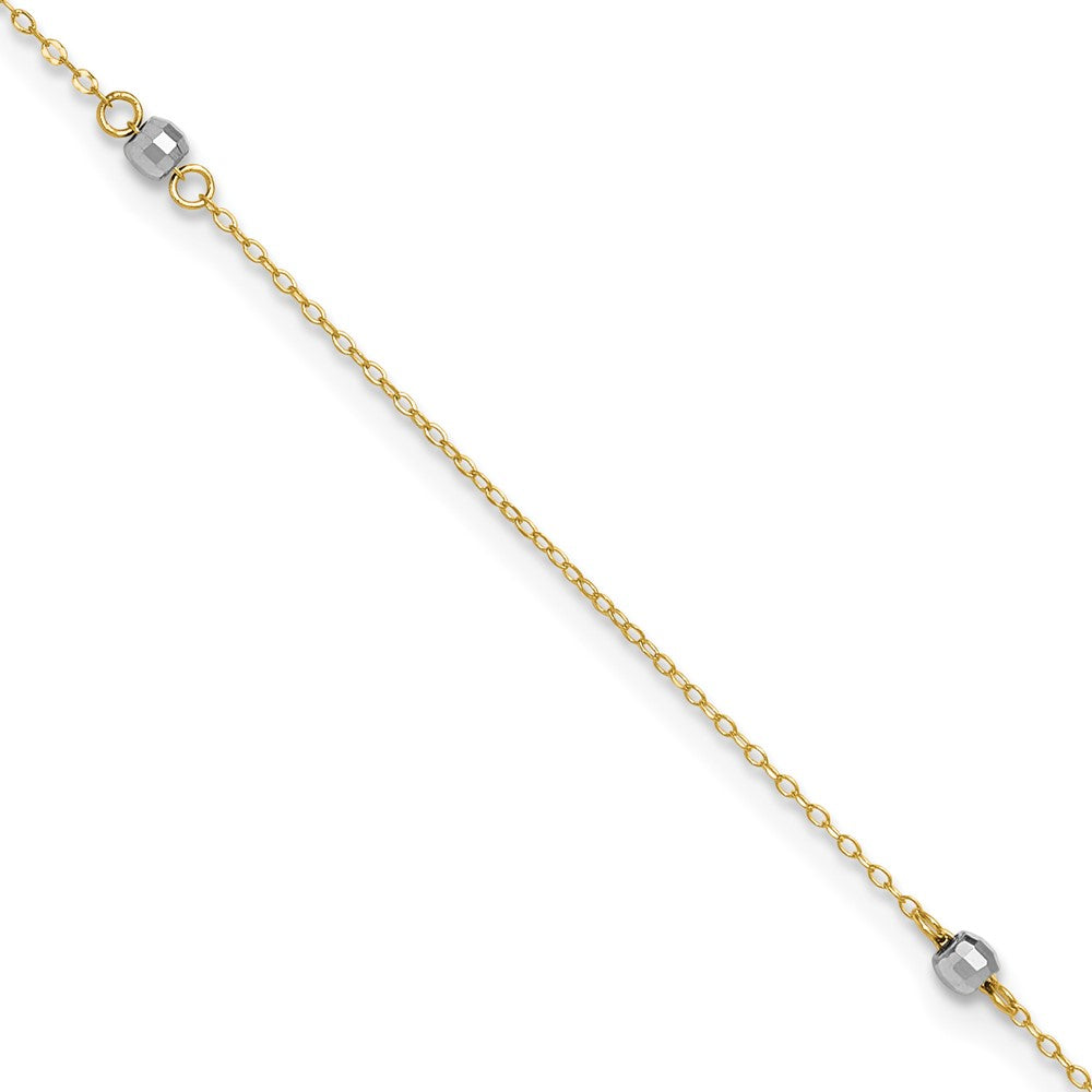 14k Two-tone Mirror Beads 3-Station 9 inch Plus 1 inch Extender - Total 10 inch Anklet