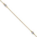 14k Two-tone Mirror Beads 3-Station 9 inch Plus 1 inch Extender - Total 10 inch Anklet