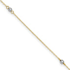 14k Two-tone Mirror Beads 3-Station 9 inch Plus 1 inch Extender - Total 10 inch Anklet