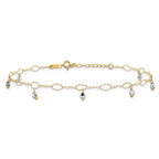 14K Two-Tone Mirror Bead Dangles 9 inch Plus 1 inch Extender - Total 10 inch Anklet