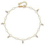 14K Two-Tone Mirror Bead Dangles 9 inch Plus 1 inch Extender - Total 10 inch Anklet