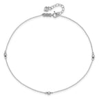 14K White Gold Mirror Beads 3-Station 9 inch Plus 1 inch Extender - Total 10 inch Anklet
