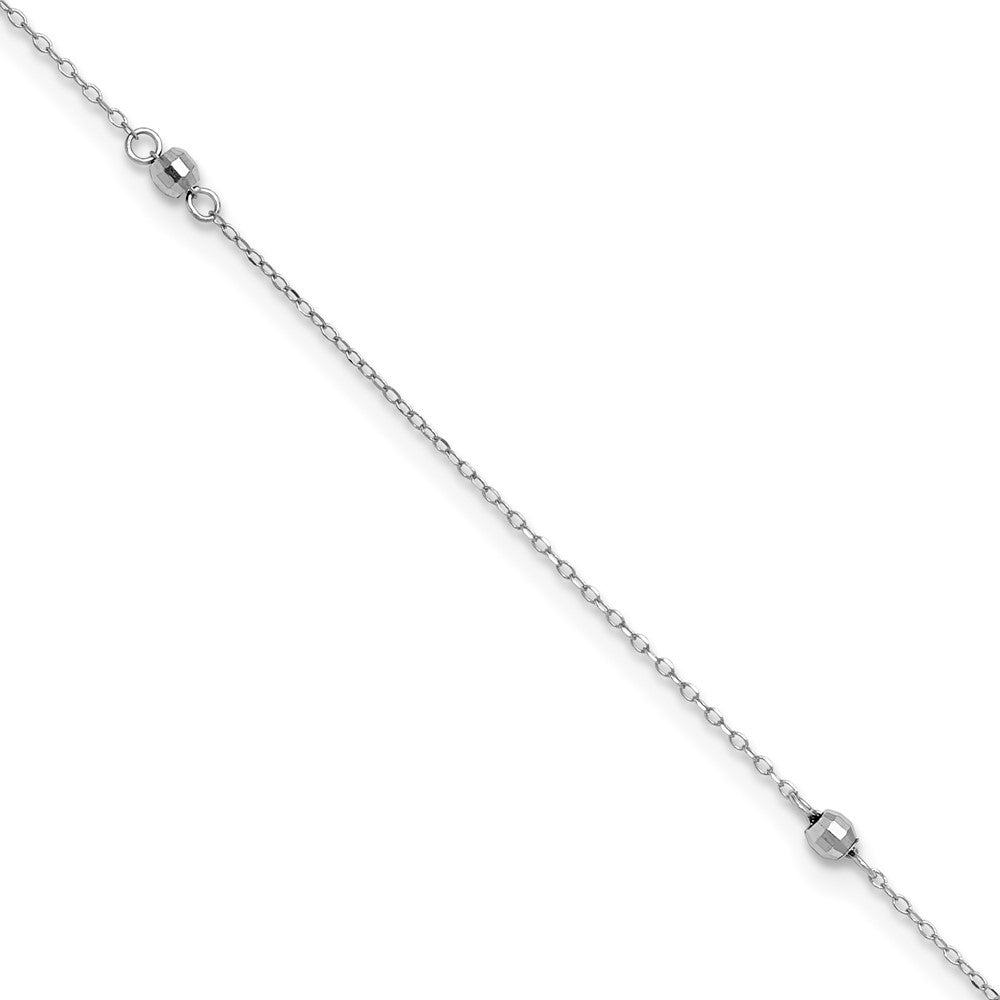 14K White Gold Mirror Beads 3-Station 9 inch Plus 1 inch Extender - Total 10 inch Anklet