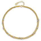 14k Two-tone 3-Strand Chain with Mirror Beads 9 inch Plus 1 inch Extender - Total 10 inch Anklet