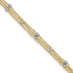 14k Two-tone 3-Strand Chain with Mirror Beads 9 inch Plus 1 inch Extender - Total 10 inch Anklet
