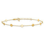 14K Polished Disc 9-Station 9 inch Plus 1 inch Extender - Total 10 inch Anklet