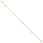 14K Open Star 3-Station 9 inch Plus 1 inch Extender - Total 10 inch Anklet