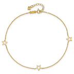 14K Open Star 3-Station 9 inch Plus 1 inch Extender - Total 10 inch Anklet