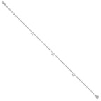 14K White Gold Open Star 3-Station 9 inch Plus 1 inch Extender - Total 10 inch Anklet