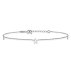 14K White Gold Open Star 3-Station 9 inch Plus 1 inch Extender - Total 10 inch Anklet