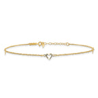 14k Diamond-cut Hearts 3-Station 9 inch Plus 1 inch Extender - Total 10 inch Anklet