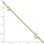 14k Diamond-cut Hearts 3-Station 9 inch Plus 1 inch Extender - Total 10 inch Anklet