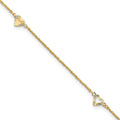 14k Diamond-cut Hearts 3-Station 9 inch Plus 1 inch Extender - Total 10 inch Anklet