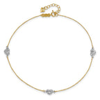 14k Two-tone Diamond-cut Triple Puffed Hearts 9 inch Plus 1 inch Extender - Total 10 inch Anklet