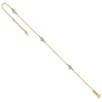 14k Two-tone Diamond-cut Triple Puffed Hearts 9 inch Plus 1 inch Extender - Total 10 inch Anklet