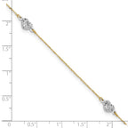 14k Two-tone Diamond-cut Triple Puffed Hearts 9 inch Plus 1 inch Extender - Total 10 inch Anklet