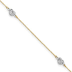 14k Two-tone Diamond-cut Triple Puffed Hearts 9 inch Plus 1 inch Extender - Total 10 inch Anklet