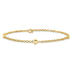 14k Polished Puffed Heart 3-Station 10 inch Anklet