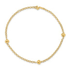 14k Polished Puffed Heart 3-Station 10 inch Anklet