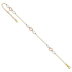 14k Tri-color Circle and Oval 3-Station 9 inch Plus 1 inch Extender - Total 10 inch Anklet