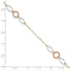 14k Tri-color Circle and Oval 3-Station 9 inch Plus 1 inch Extender - Total 10 inch Anklet