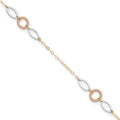14k Tri-color Circle and Oval 3-Station 9 inch Plus 1 inch Extender - Total 10 inch Anklet