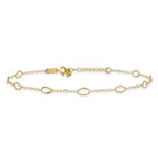 14k Textured Oval Shapes 9 inch Plus 1 inch Extender - Total 10 inch Anklet