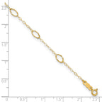 14k Textured Oval Shapes 9 inch Plus 1 inch Extender - Total 10 inch Anklet