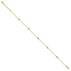 14k Diamond-cut Beads 5-Station 9 inch Plus 1 inch Bead Dangle Extender - Total 10 inch Anklet