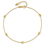 14k Diamond-cut Beads 5-Station 9 inch Plus 1 inch Bead Dangle Extender - Total 10 inch Anklet