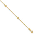 14k Diamond-cut Beads 5-Station 9 inch Plus 1 inch Bead Dangle Extender - Total 10 inch Anklet