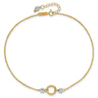 14k Two-tone Circle and Diamond-cut Beads 9 inch Plus 1 inch Bead Dangle Extender - Total 10 inch Anklet