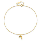 14k Dolphin Charm Dangle 9 inch Plus 1 inch Extender - Total 10 inch Anklet