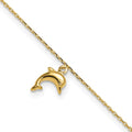 14k Dolphin Charm Dangle 9 inch Plus 1 inch Extender - Total 10 inch Anklet