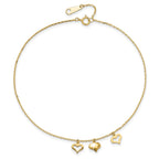 14k Three Heart Dangles 9 inch Plus 1 inch Extender - Total 10 inch Anklet