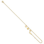 14k Three Heart Dangles 9 inch Plus 1 inch Extender - Total 10 inch Anklet