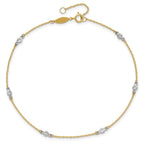 14k Two-tone Bezel-set CZ 6-Station 9 inch Plus 1 inch Extender - Total 10 inch Anklet
