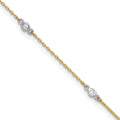 14k Two-tone Bezel-set CZ 6-Station 9 inch Plus 1 inch Extender - Total 10 inch Anklet