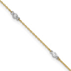 14k Two-tone Bezel-set CZ 6-Station 9 inch Plus 1 inch Extender - Total 10 inch Anklet