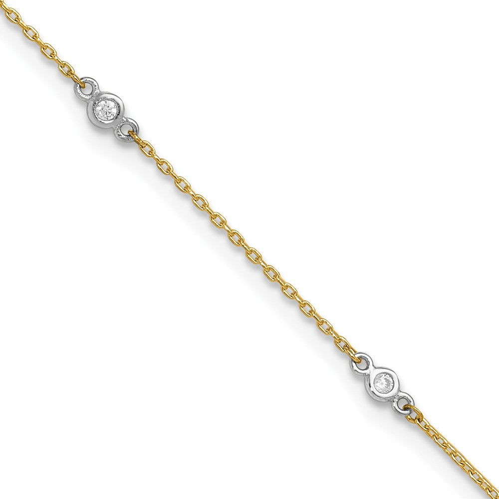 14k Two-tone Bezel-set CZ 6-Station 9 inch Plus 1 inch Extender - Total 10 inch Anklet
