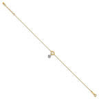 14K Two-tone Circle with Diamond-cut Puffed Heart Dangle 9 inch Plus 1 inch Extender - Total 10 inch Anklet